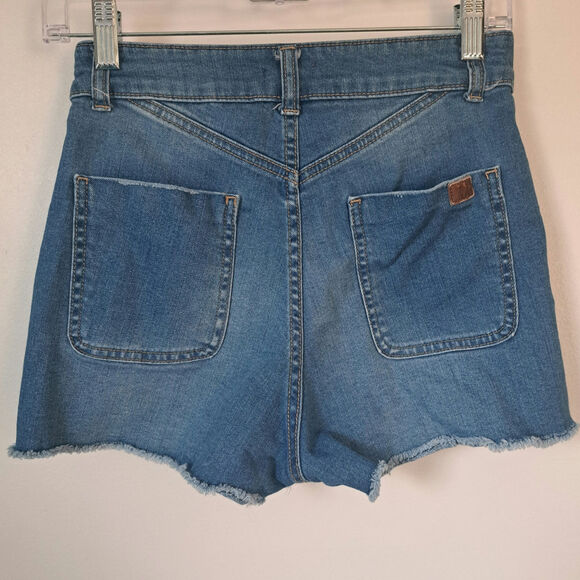 Roxy The Sun Shines Denim High Rise Button Womens Shorts Size 27 Cut off Raw Hem - Picture 3 of 10